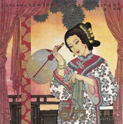 胡宁娜 甲申(2004年)作 凭栏摇风 镜心 66×66cm